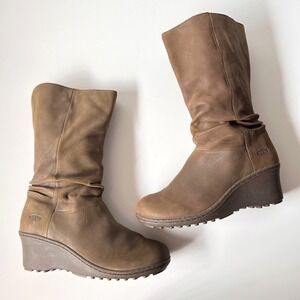 KEEN Leather‎ Wedge Boots Size 9 Brown Slouchy Y2K Mid Calf Gorpcore Chunky Tall